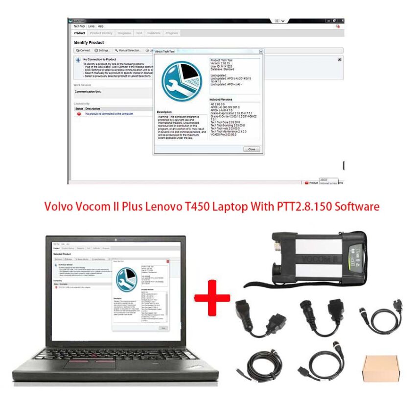 Volvo 88894000 Vocom II Interface for Volvo/Renault/UD/Mack Truck Diagnose with   PTT 2.8.150 Software – 3.Volvo Vocom II Plus Lenovo T450 Laptop With PTT2.8.150 Software